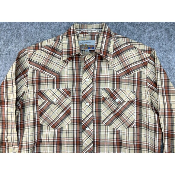 VINTAGE ATB Authentic Western Shirt Men's 15.5 Brown Outdoor Pearl Snap 34/35 - Picture 2 of 8